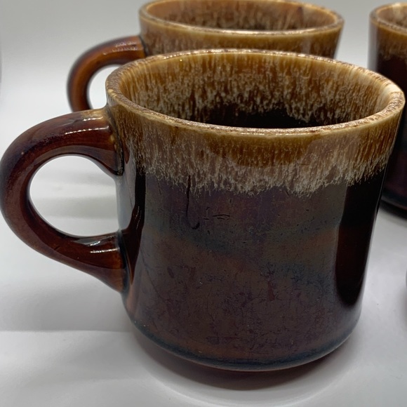 Vintage USA Brown Drip Glaze Coffee Mugs. Set of 3 - Picture 9 of 10